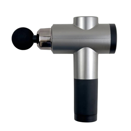Aparat de masaj cu vibratii pentru relaxare musculara Fascial Gun RF-321, 6 trepte de intensitate, 4 capete interschimbabile, portabil, ergonomic, fara fir, cu percutie si vibratii