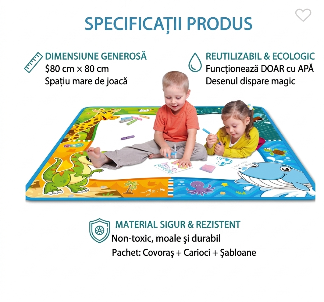 Covoras Magic de Desenat – Cu Aerograf si Carioci pe Baza de Apa, 80x80 cm