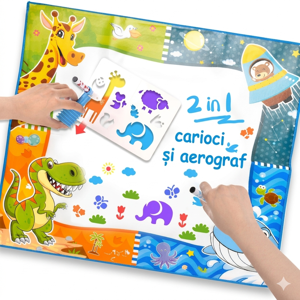 Covoras Magic de Desenat – Cu Aerograf si Carioci pe Baza de Apa, 80x80 cm