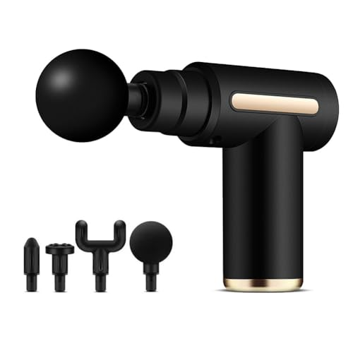 Aparat de masaj mini Massage Gun BX-720, portabil, cu percutie, 4 capete interschimbabile, incarcare USB tip C, pentru relaxare tesut profund, recuperare musculara si masaj corporal